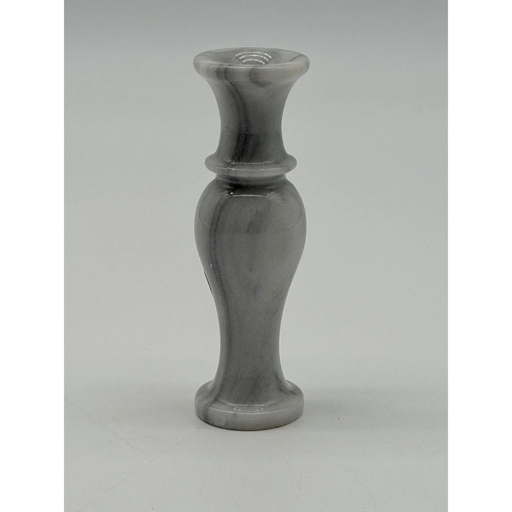 Vintage Genuine Marble Bud Vase Gray White Swirl Polished Stone Made in Taiwan
